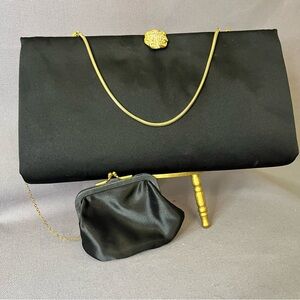 Vintage Juliart Black Satin Clutch Set with Gold & Rhinestone Accents